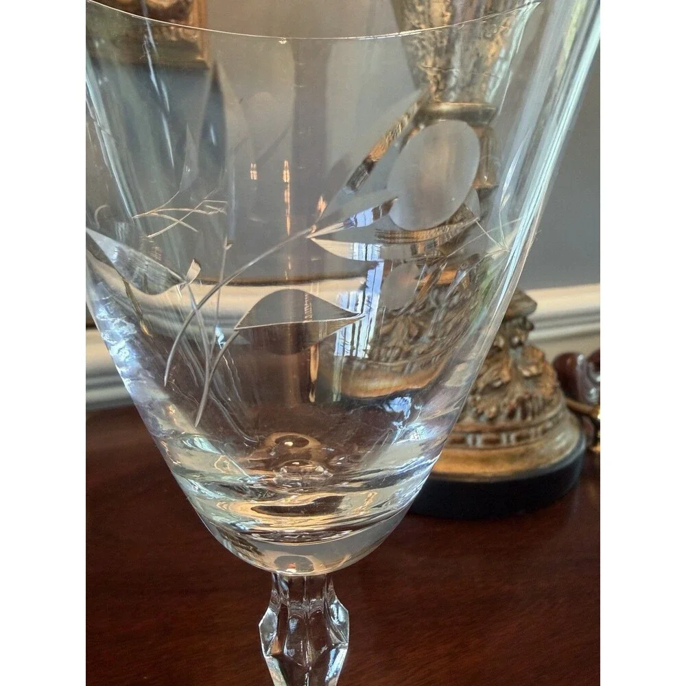 8 Vintage Signed Fostoria Sweetheart Rose Crystal Water Goblets Glasses 7